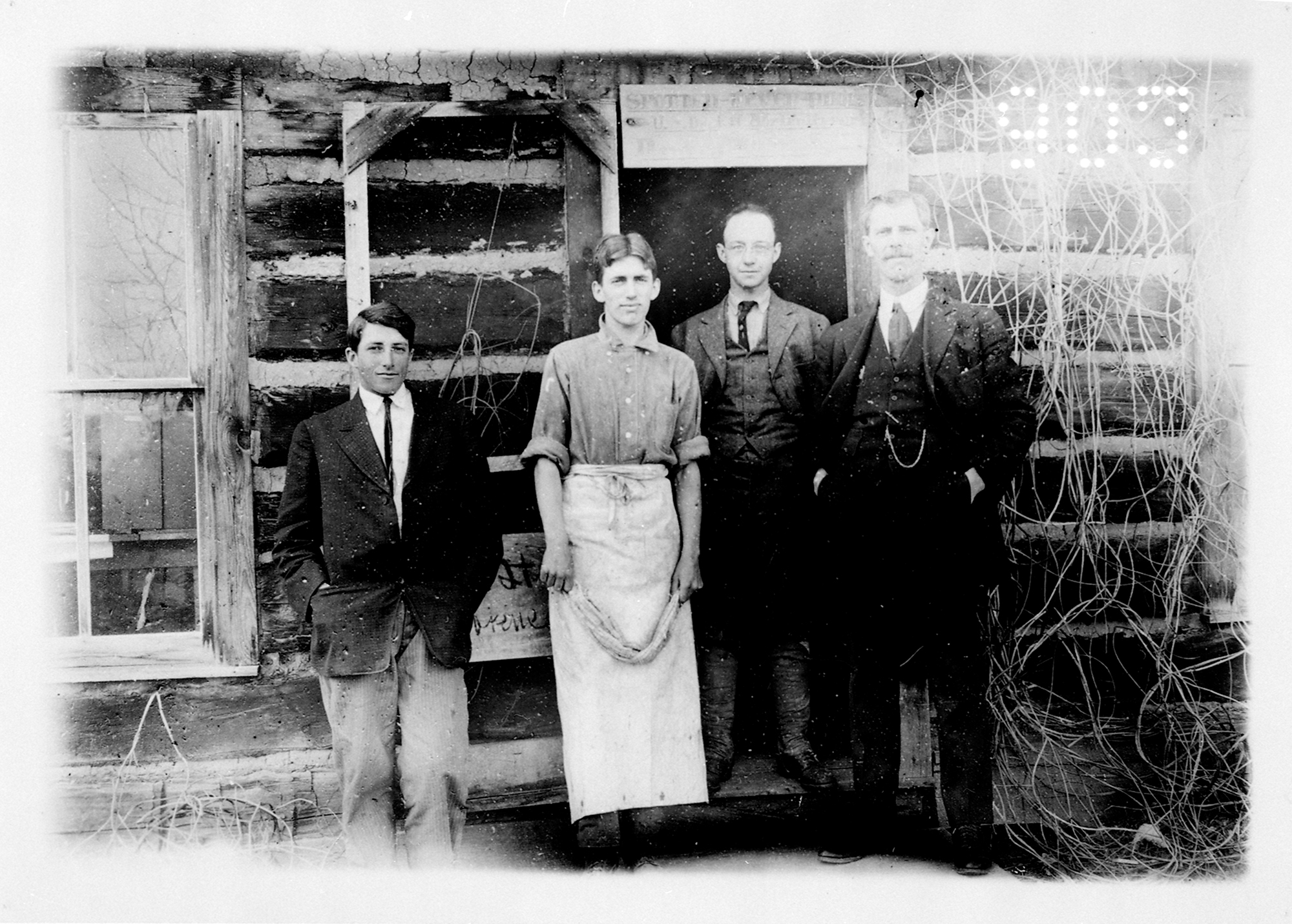 In front of the cabin that had been dubbed “Camp Venustus.” Clarence Birdseye of the U.S. Biological Survey stands in the doorway.