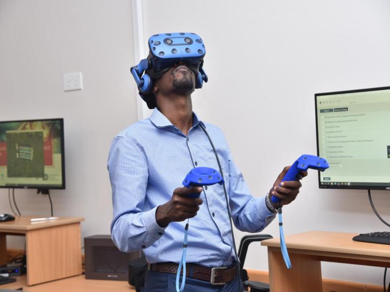 A man in a virtual reality headset