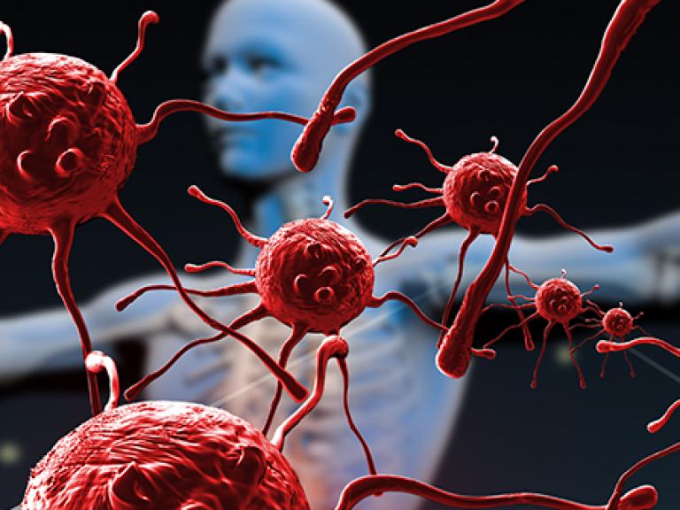 illustration of microbes in front of a human figure