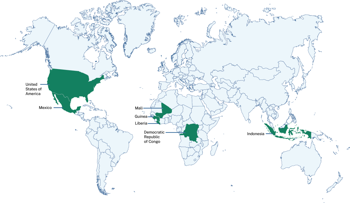 a world map with the partnership countries highlighted in red.