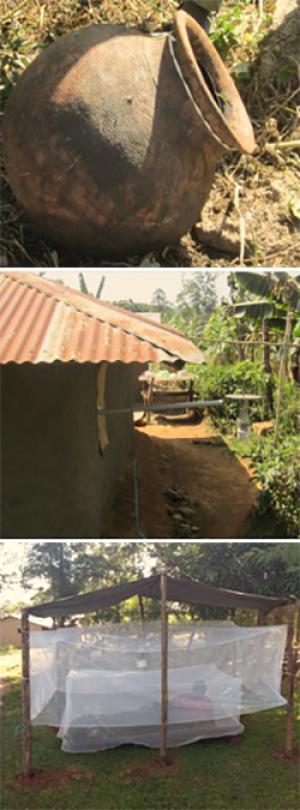 three photos of malaria vector trapping tools