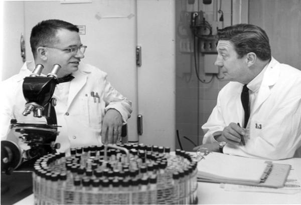 Robert M. Chanock, M.D. (left), and Robert J. Heubner, M.D., in the NIAID Laboratory of Infectious Diseases.