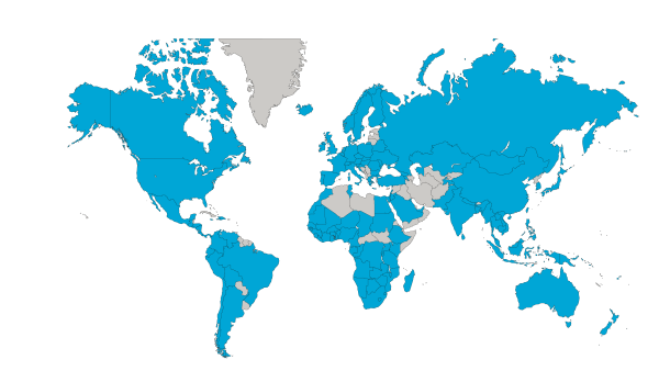 Map of the world showing research locations