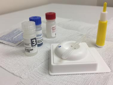 A testing kit used to detect HIV antibodies rapidly in human blood