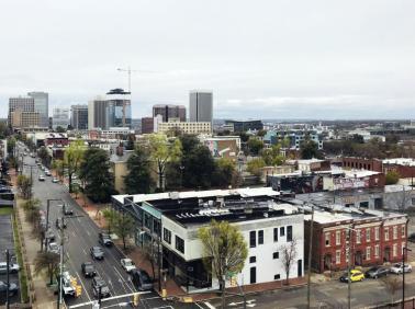 A photo of an aerial view of a city.