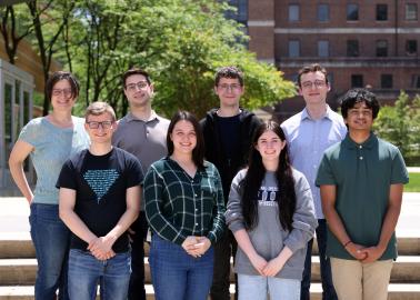Single Virion Biology and Biophysics Unit, 2023. Left to right: Nick Berg, Predoctoral IRTA Fellow (October 2023), Ava Altenbern, Postbaccalaureate IRTA Fellow, Tijana Ivanovic, Senior Investigator, Ed Partlow, Postdoctoral Fellow, Anna Jaeggi-Wong, Postbaccalaureate IRTA Fellow, Steven Planitzer, Predoctoral IRTA Fellow.