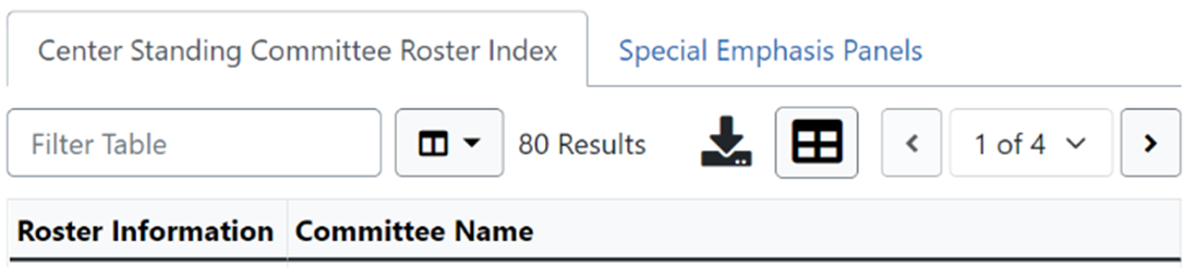 Screenshot of the roster table interface