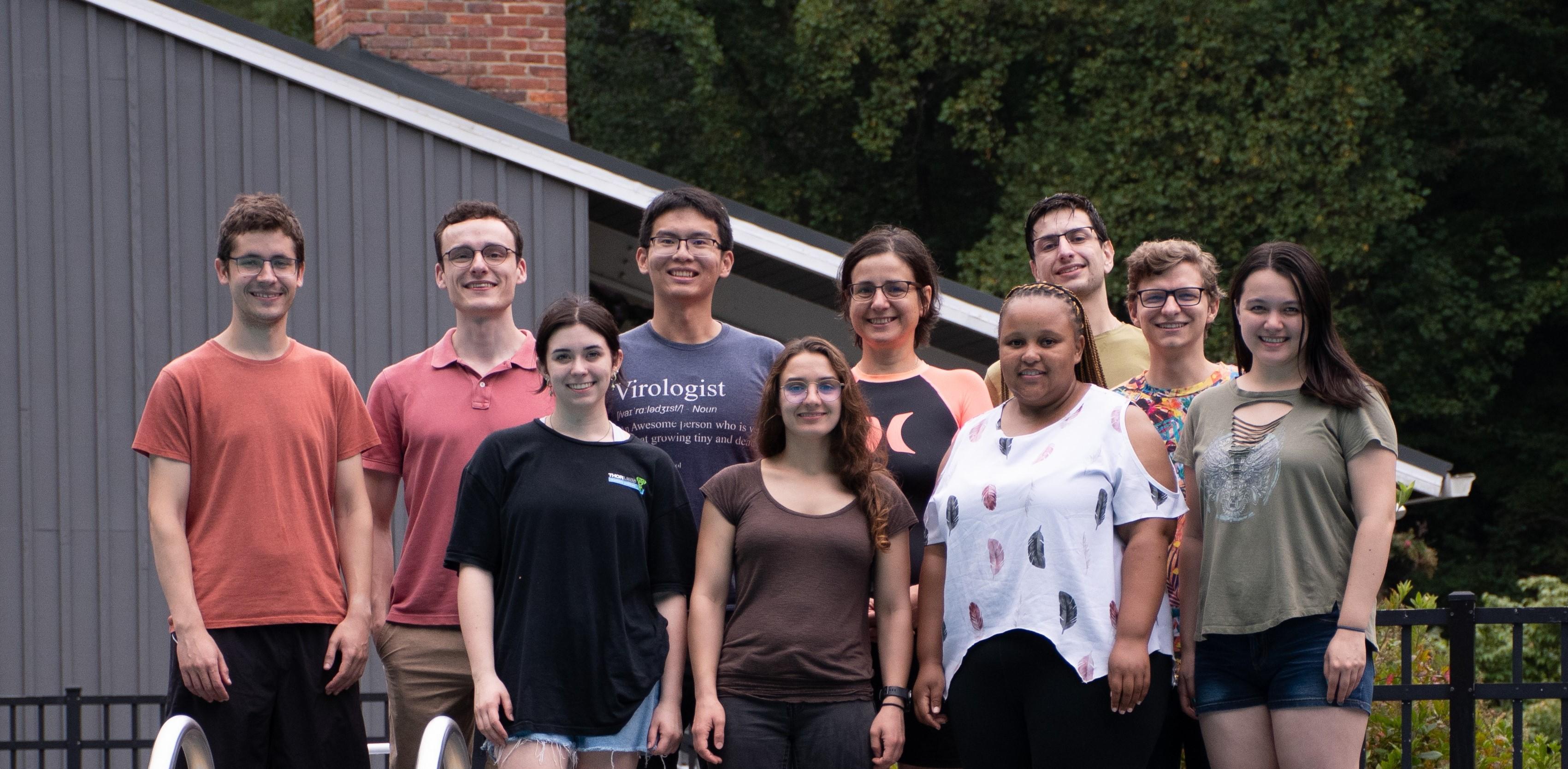 Single Virion Biology and Biophysics Unit, 2024. Back Row (left to right): Antonio Santos del Peral, Postdoctoral Fellow; Steven Planitzer, Predoctoral IRTA Fellow; Tongyu (Tony) Liu, Postdoctoral Fellow; Tijana Ivanovic, Senior Investigator; Nick Berg, Predoctoral IRTA Fellow; Ed Partlow, Postdoctoral Fellow. Front Row (left to right): Ava Altenberg, Postbaccalaureate IRTA Fellow; Callie Donahue, Postdoctoral Fellow; Balindile Motsa, Postdoctoral Fellow; Anna Jaeggi-Wong, Postbaccalaureate IRTA Fellow