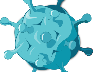 A blue illustration of a generic virus shape.