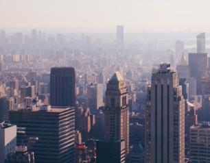 Photo of a smog covered city scape