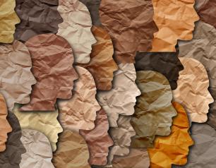 decorative image of multicolored heads in profile