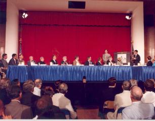 Dr. Anthony Fauci presenting on AIDS during a visit to campus by Ronald Reagan in 1987.