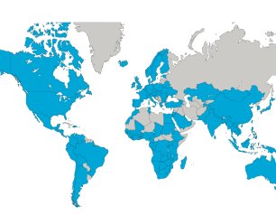 Map of the world showing research locations