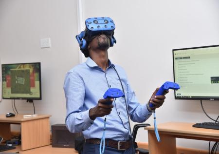 A man in a virtual reality headset