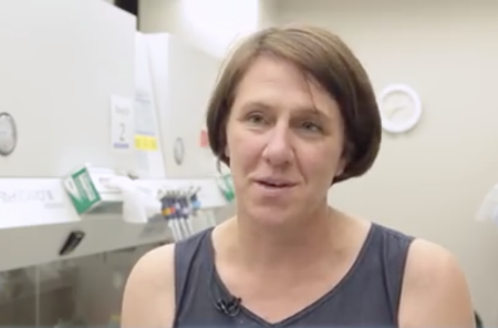 Screen shot from video of Barbara Flynn talking about her job as a Biologist at the Vaccine Research Center at NIAID.