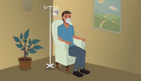 Cartoon of a man getting an infusion