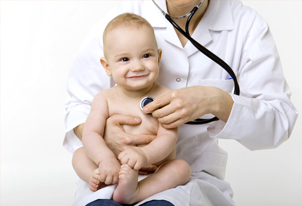 Doctor examining baby.