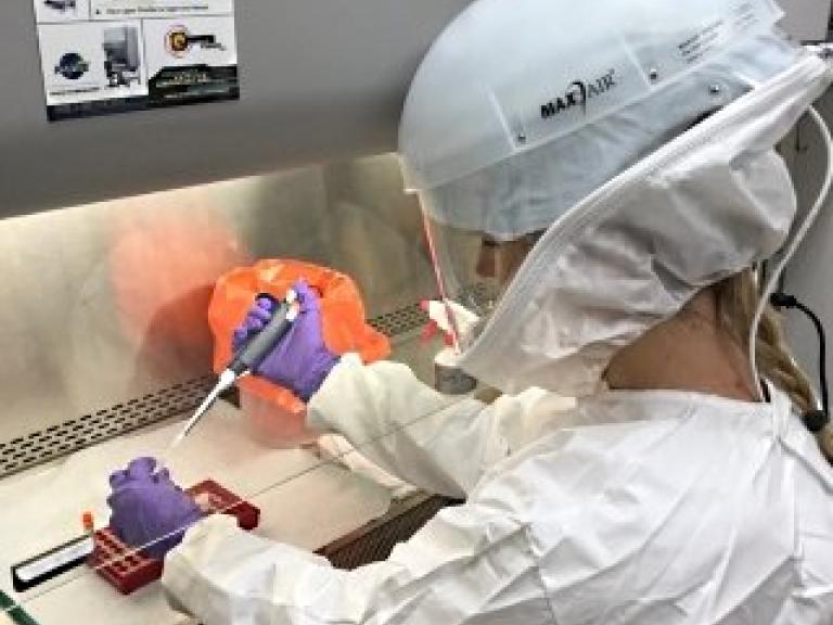 Photo of Carrie Long working in the laboratory
